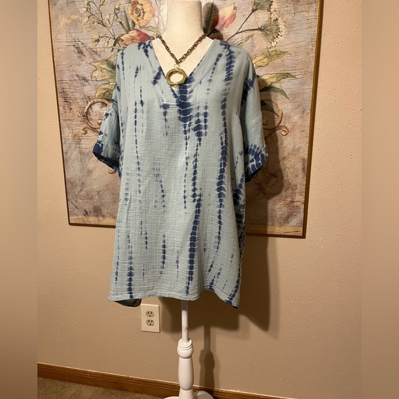 Sz L J. Jill Light Blue Tie-Dye Tunic Shirt Boho - Picture 3 of 16